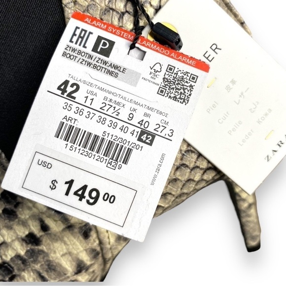 Zara Womens Leather Snakeskin Heeled Ankle Booties - Size 11 EU 42 - Picture 12 of 12